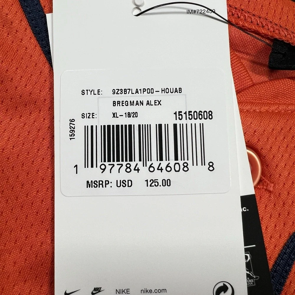 Nike Alex Bregman Jersey Orange Houston Astros‎ #2 Youth XL (18/20) $125 MSRP